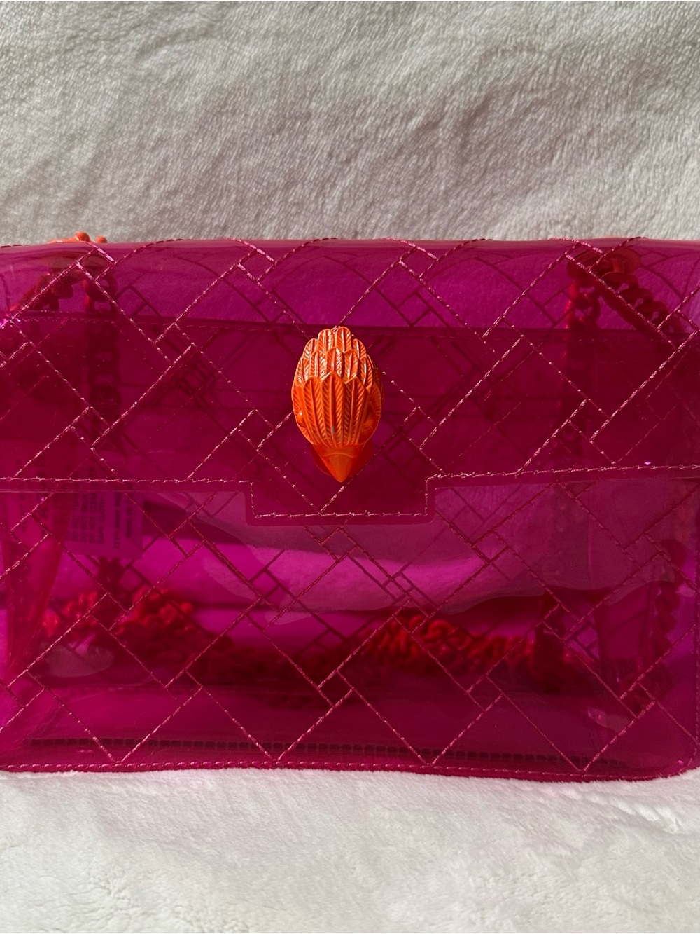 Kurt Geiger Women’s Hot Pink Quilted Shoulder Bag with Orange Chain - Picture 3 of 7